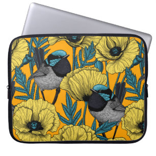 Märchenwren und Mohn in Gelb Laptopschutzhülle