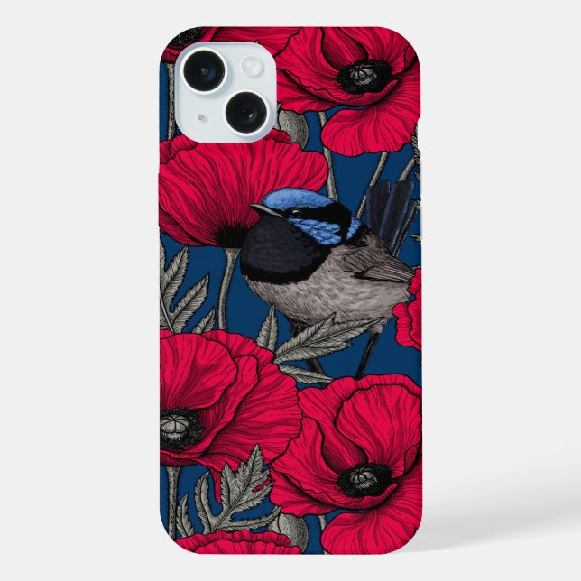 Märchenwren und Mohn iPhone 15 Plus Hülle (Rückseite)