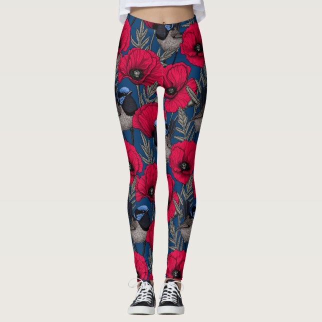 Märchenwren und Mohn Leggings (Vorderseite)