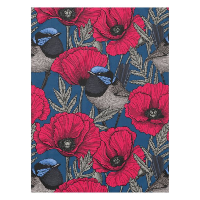 Märchenwren und Mohn Tischdecke (Vorderseite)