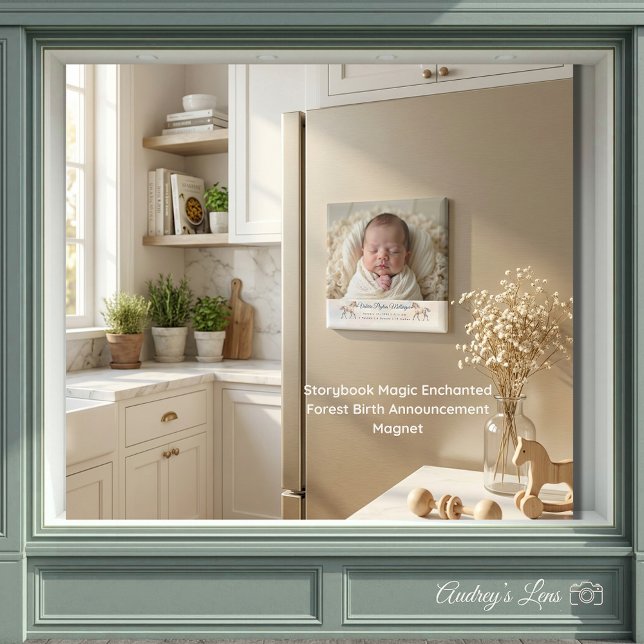 Märchenzauber Verwunschener Wald Geburt Verkündung Magnet (Storybook Magic Enchanted Forest Birth Announcement Magnet)