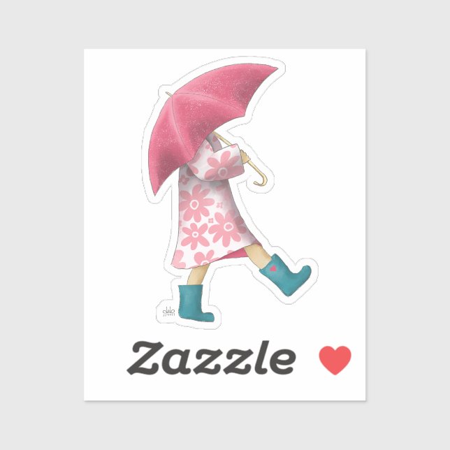 Marcher dans la pluie autocollant illustré (Feuille)
