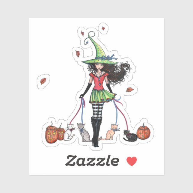 Marcher les chats Halloween sorcier Sticker (Feuille)