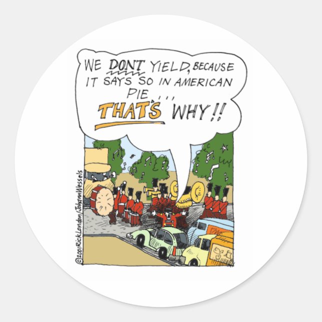 Marching Band bringt funny Offbeat Cartoon Geschen Runder Aufkleber (Vorderseite)