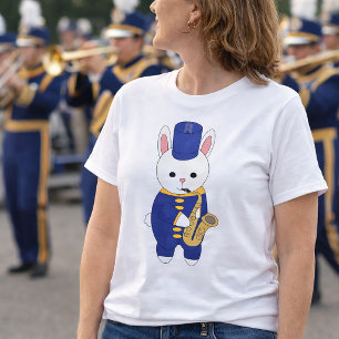 Marching Band Hase Saxophon spielend Blau Gold T-Shirt