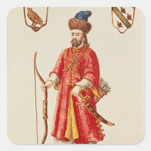 Marco Polo in Tartar-Kostüm gekleidet Quadratischer Aufkleber (Vorderseite)