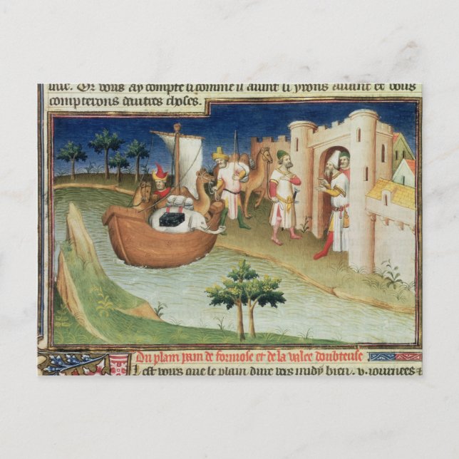 Marco Polo mit Elefanten und Kamelen bei Ankunft Postkarte (Vorderseite)