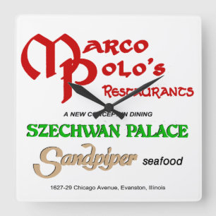 Marco Polos Restaurants, Evanston, IL Quadratische Wanduhr