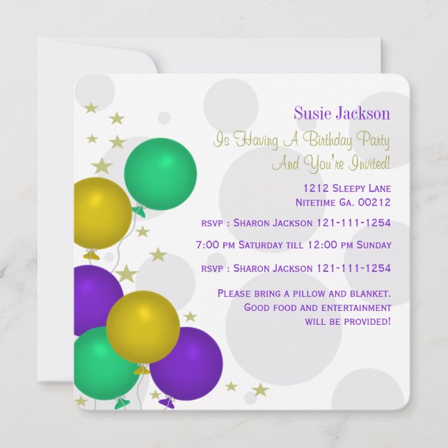 Mardi Gra Color Balloons Party Einladungen (Vorderseite)