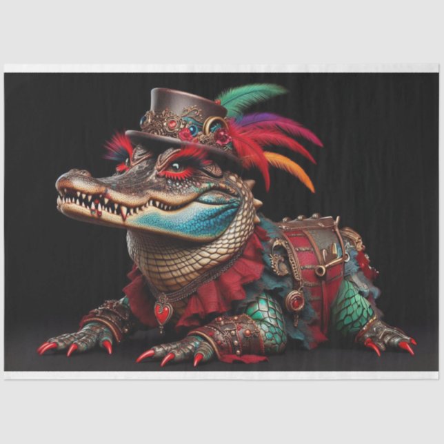 Mardi Gra Farbiger Alligator Decoupage Seidenpapier (Vorderseite)