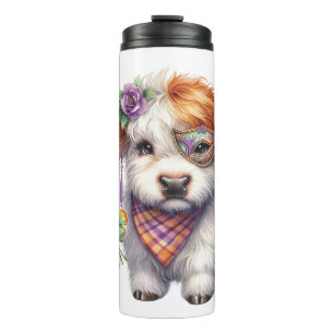 Mardi Gra Highland Cow Thermosbecher