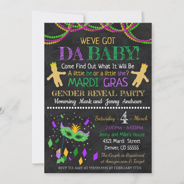 Mardi Grad Genre Reveal Party Invitation (Devant)
