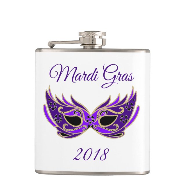 Mardi Gras 2018 Maske Flachmann (Vorderseite)