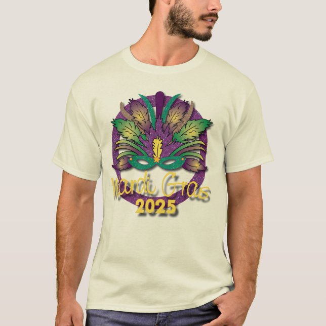 Mardi Gras 2025 Maske T - Shirt (weiß) (Vorderseite)