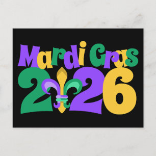 Mardi Gras 2026 fleur-de-lis Feiertagspostkarte