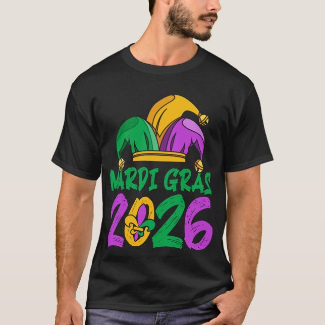 Mardi Gras 2026 Jester Hat Carnival Celebration T-Shirt (Vorderseite)