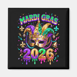 Mardi Gras 2026 Squad Karneval Maske Perlen Design Magnet