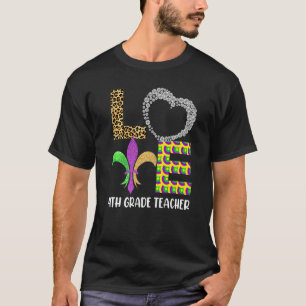 Mardi Gras 4. Grade Teacher Beads Maske Feather Co T-Shirt