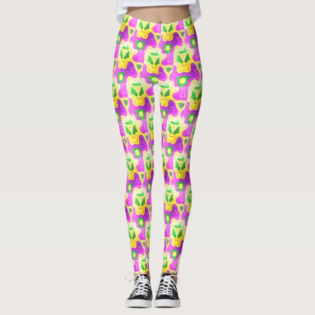 Mardi Gras Abstrakte Farbmuster Leggings (Vorderseite)
