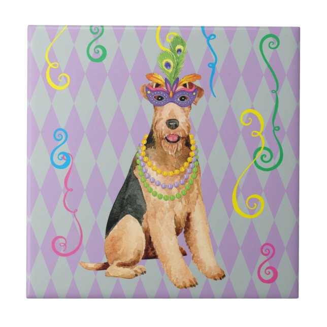 Mardi Gras Airedale Fliese (Vorderseite)
