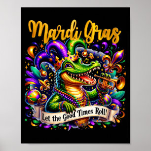 Mardi Gras-Alligator-Kostüm-Männer-Illustration Poster