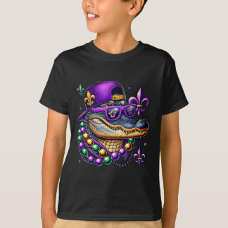Mardi Gras Alligator Mardigator Crocodile Kids Boy T-Shirt