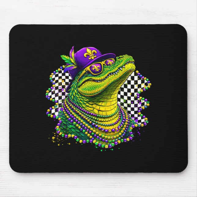 Mardi Gras Alligator-Perlen Fleur de Lis Karneval Mousepad (Vorne)