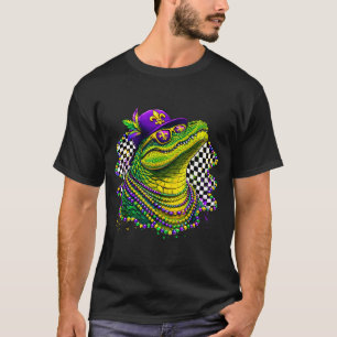 Mardi Gras Alligator-Perlen Fleur de Lis Karneval T-Shirt