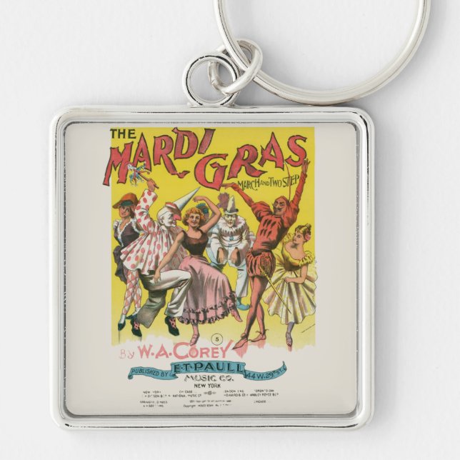 Mardi Gras Antique Yellow Poster Schlüsselanhänger (Vorne)