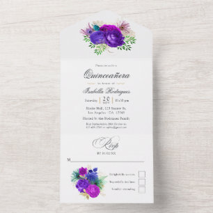 Mardi Gras Aquarell Floral Quinceañera All In One Einladung