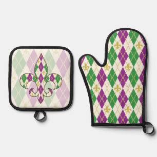 Mardi Gras Argyle Ofenhandschuh & Topflappen-Set