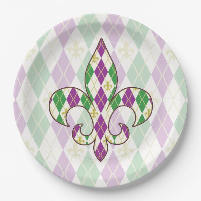 Mardi Gras Argyle-Papierteller Pappteller (Vorderseite)
