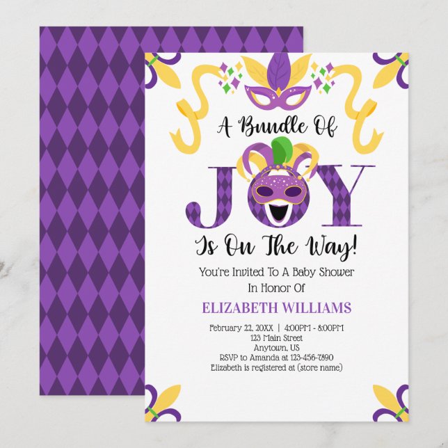 Mardi Gras Baby Shower Einladung (Vorne/Hinten)