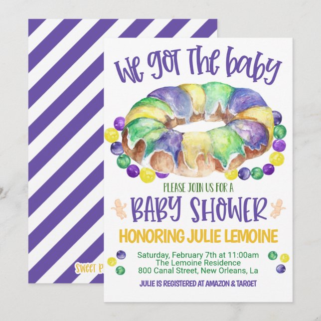 Mardi Gras Baby shower Invitation (Devant / Derrière)