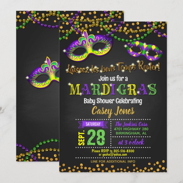 Mardi Gras Baby shower Invitation (Devant / Derrière)