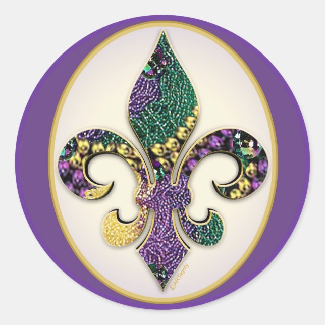 Mardi Gras Bead Lilie Runder Aufkleber (Vorderseite)