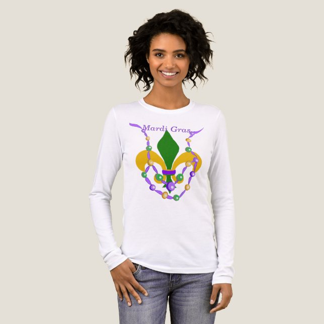Mardi Gras Bead Necklace and Fleur de Lis Tri-Blend Shirt (Vorderseite voll)
