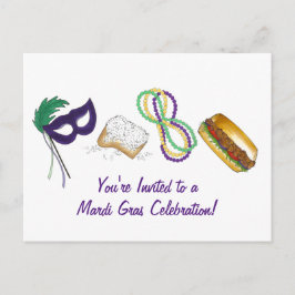 Mardi Gras Beads Beignet Mask Party Invitation