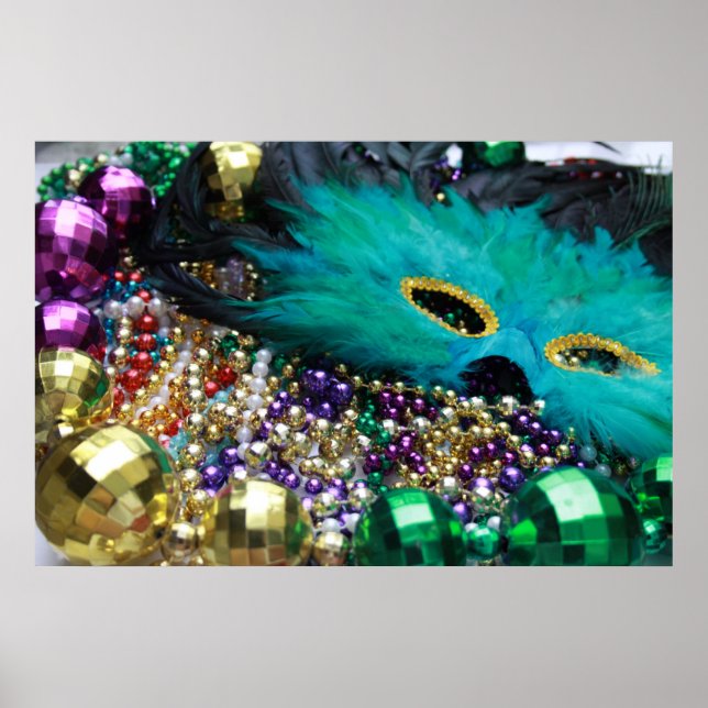 Mardi Gras Beads & Green Mask Poster Art Print (Vorne)