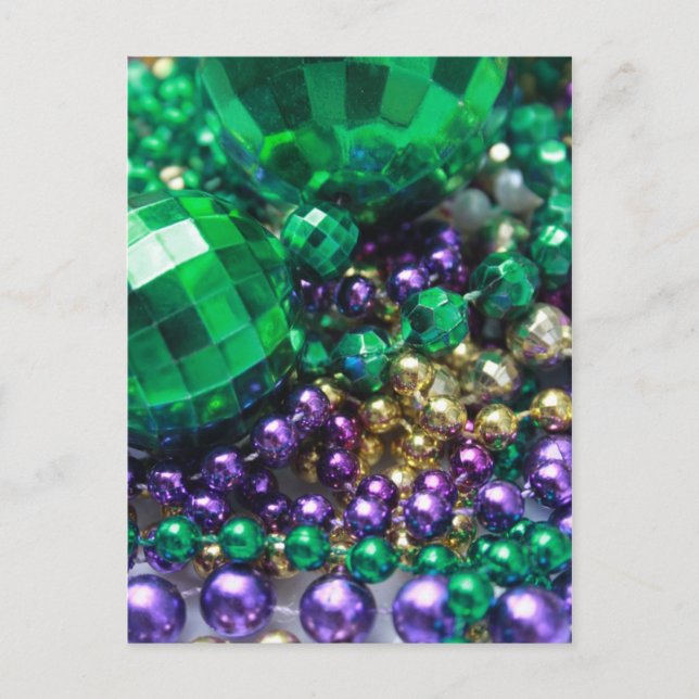 Mardi Gras Beads Grünes Party Postkarten Einladung (Vorderseite)