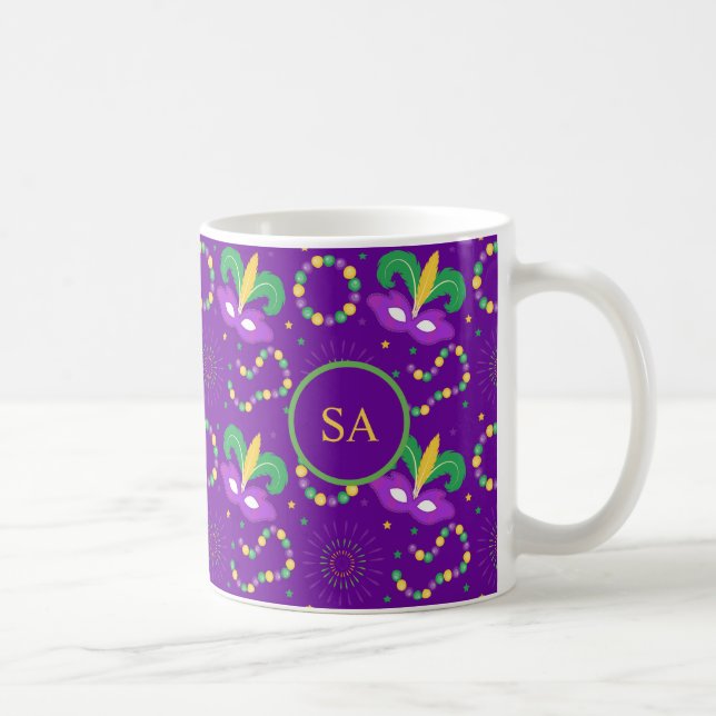 Mardi Gras Beads Maske Grün Golden Lila Kaffeetasse (Rechts)