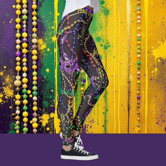 Mardi Gras Beads Masken Leggings Komfortable Pants (Von Creator hochgeladen)