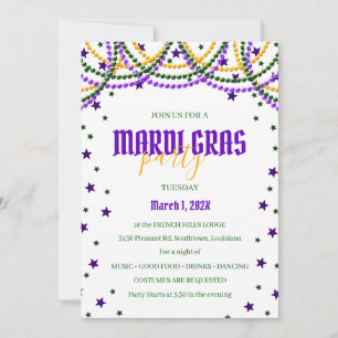 Mardi Gras Beads & Stars Invitation De Fête