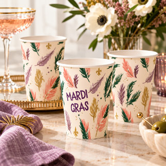 Mardi Gras bemaltes Feder-Muster Pappbecher