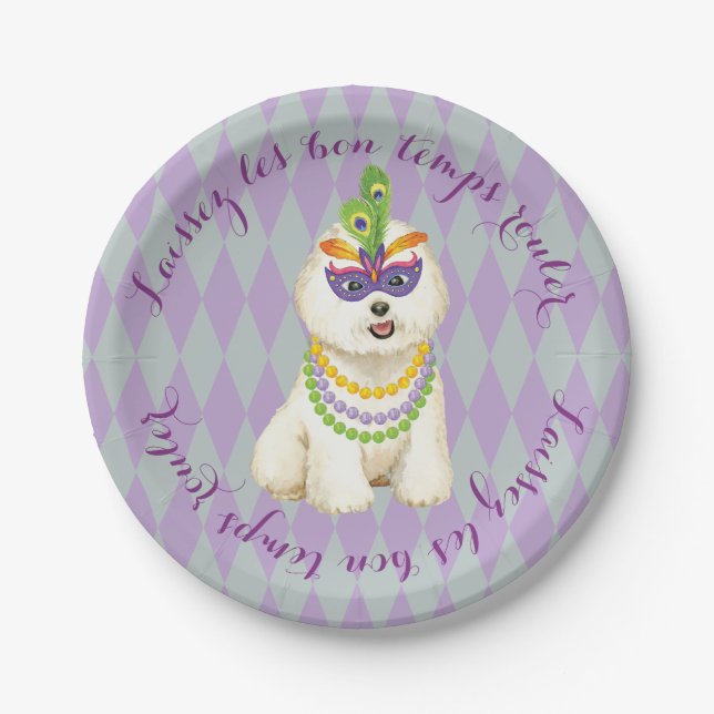 Mardi Gras Bichon Frise Pappteller (Vorderseite)
