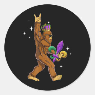 Mardi Gras Bigfoot Funny Kids Men Sasquatch Mardi Runder Aufkleber