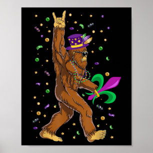 Mardi Gras Bigfoot Funny Sasquatch Mardi Gras Wome Poster