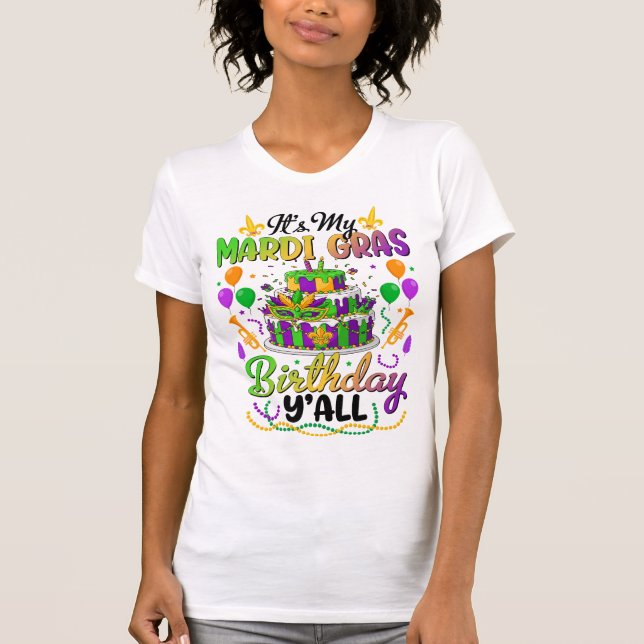 Mardi Gras Birthday Cake Masquerade Party T-Shirt (Vorderseite)