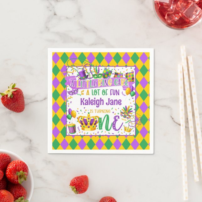 Mardi Gras Birthday (Ein kleiner King Cake & Fun) Serviette (Beispiel)