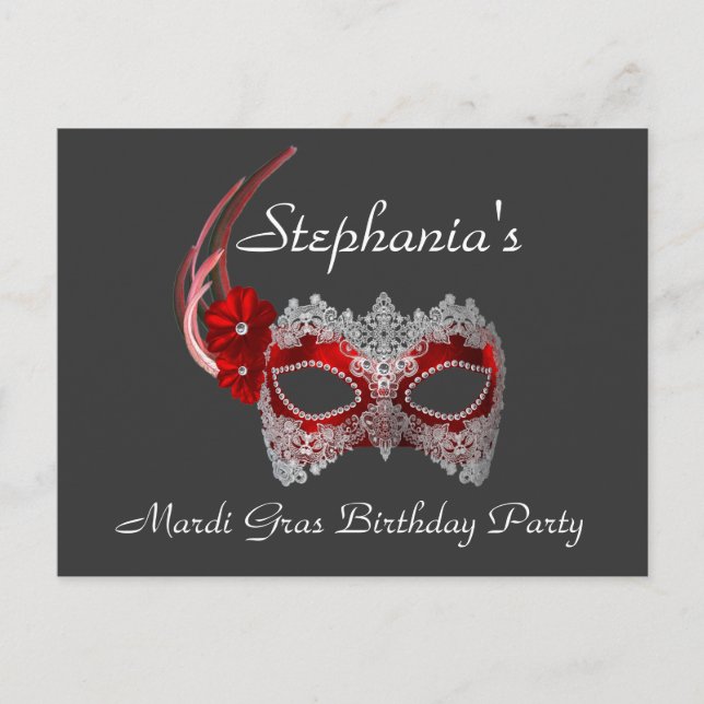 "Mardi Gras Birthday" - Party Einladung (Vorderseite)